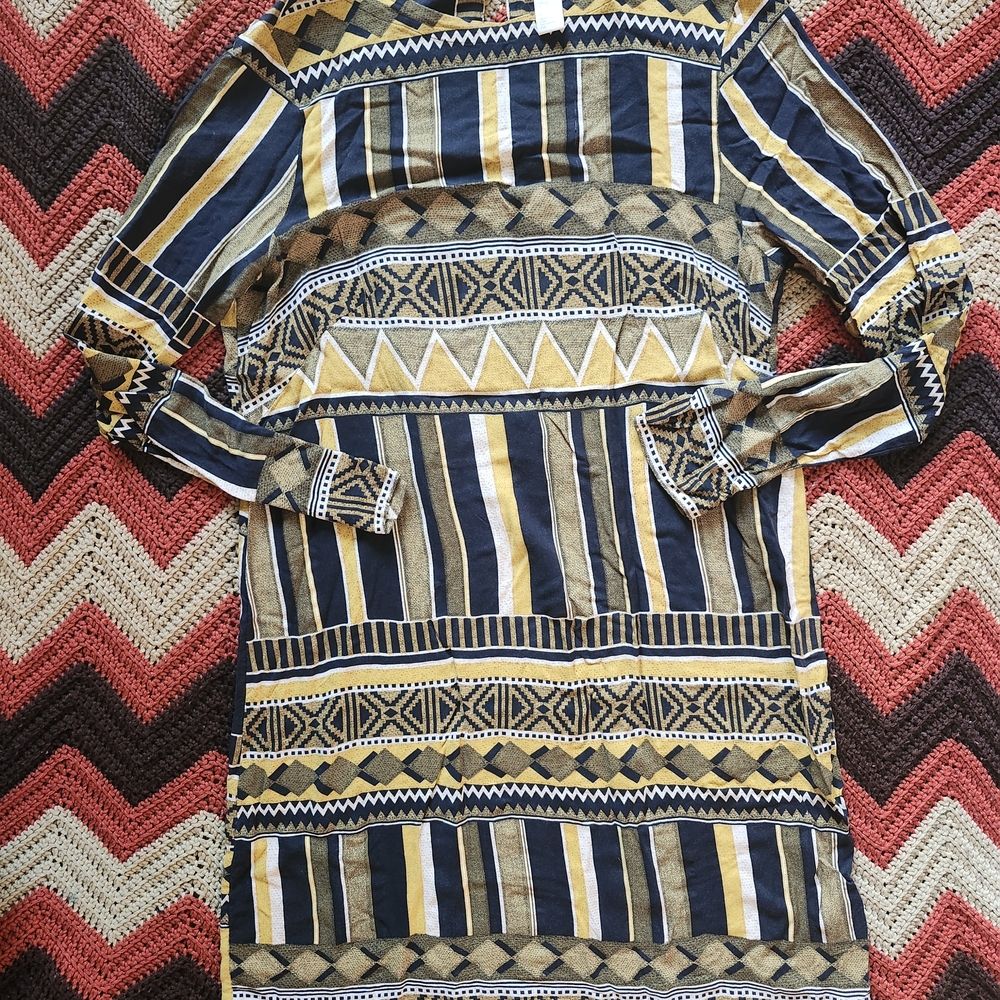 Geometric Patterned Dress - Black, Gold, White